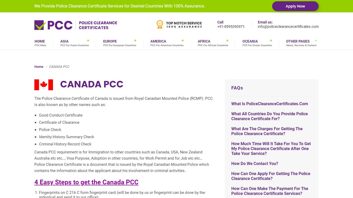 Canada Police Clearance Certificate (PCC)